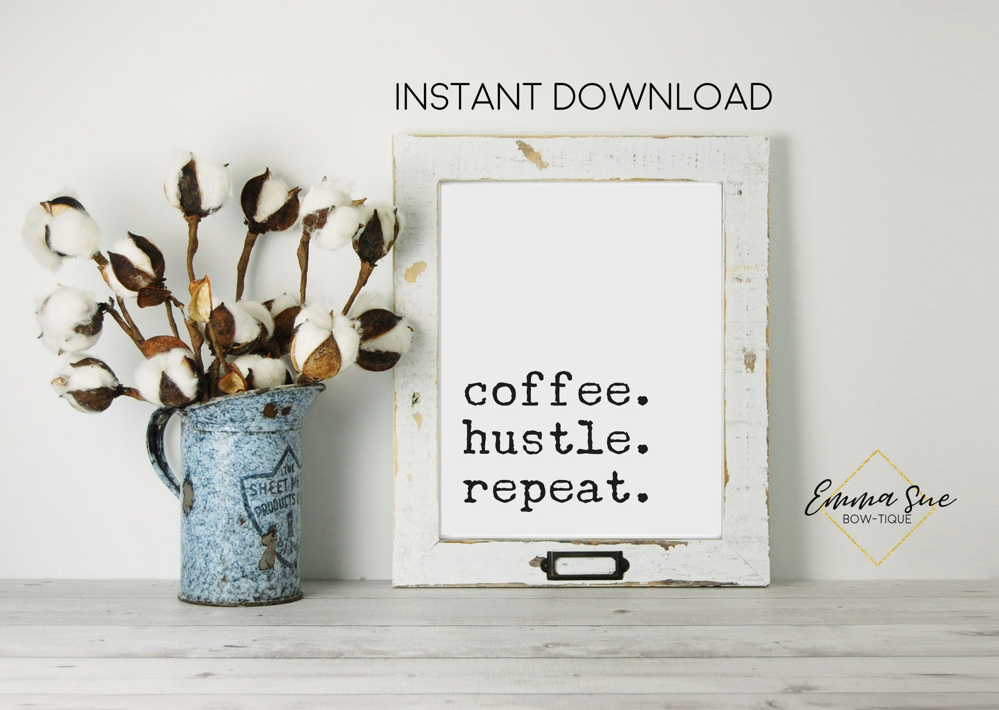 Coffee Hustle Repeat Coffee Bar Home Office Sign Wall Art Printable Instant Download