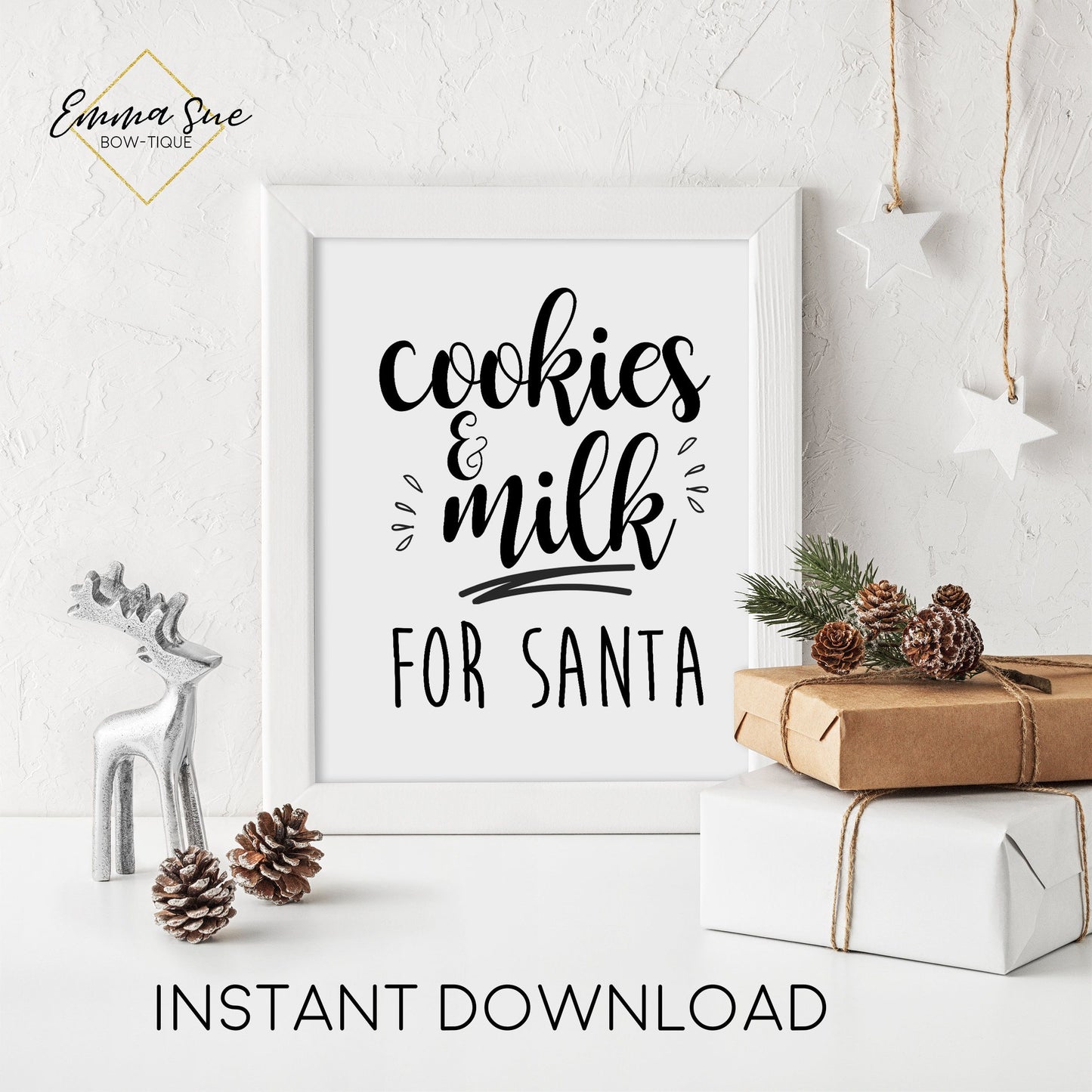 Cookies and Milk for Santa - Santa Claus Christmas Decor Printable Sign Farmhouse Style  - Digital File