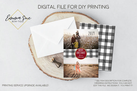Merry Christmas - Plaid Black and White Buffalo Check Christmas Card - Two Photo Card - Digital File