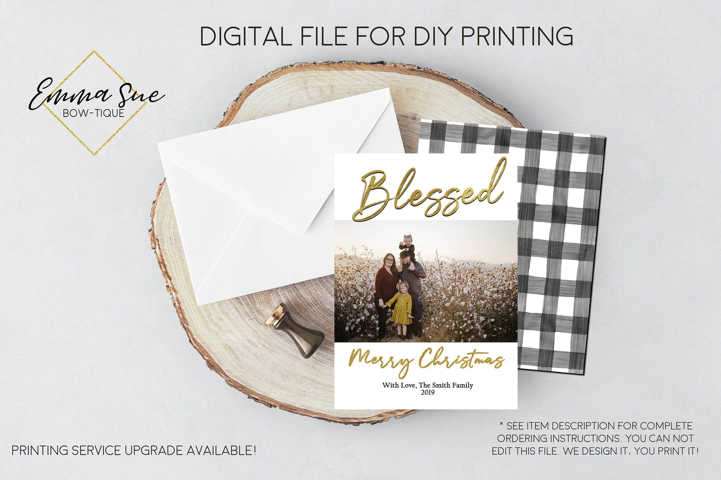 Blessed Gold Foiled Christmas Card  - Family Photo card - Digital File (blessed-gold)