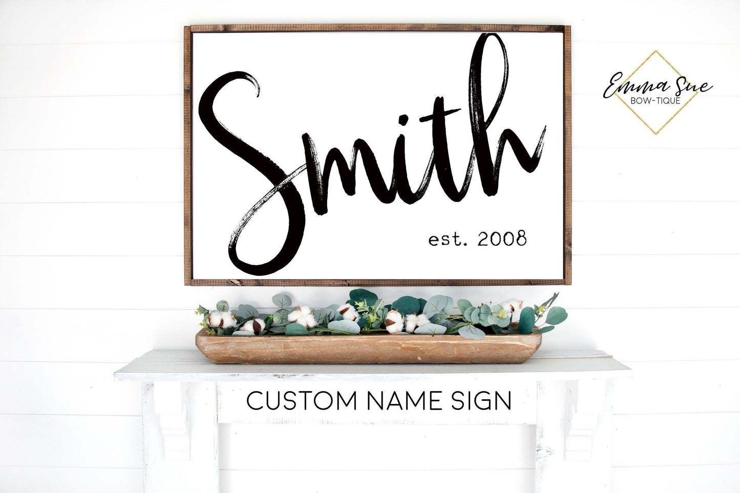 Custom Last Name Established date Family Room Bedroom Large wall Sign handwritten script Farmhouse