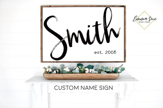 Custom Last Name Established date Family Room Bedroom Large wall Sign handwritten script Farmhouse