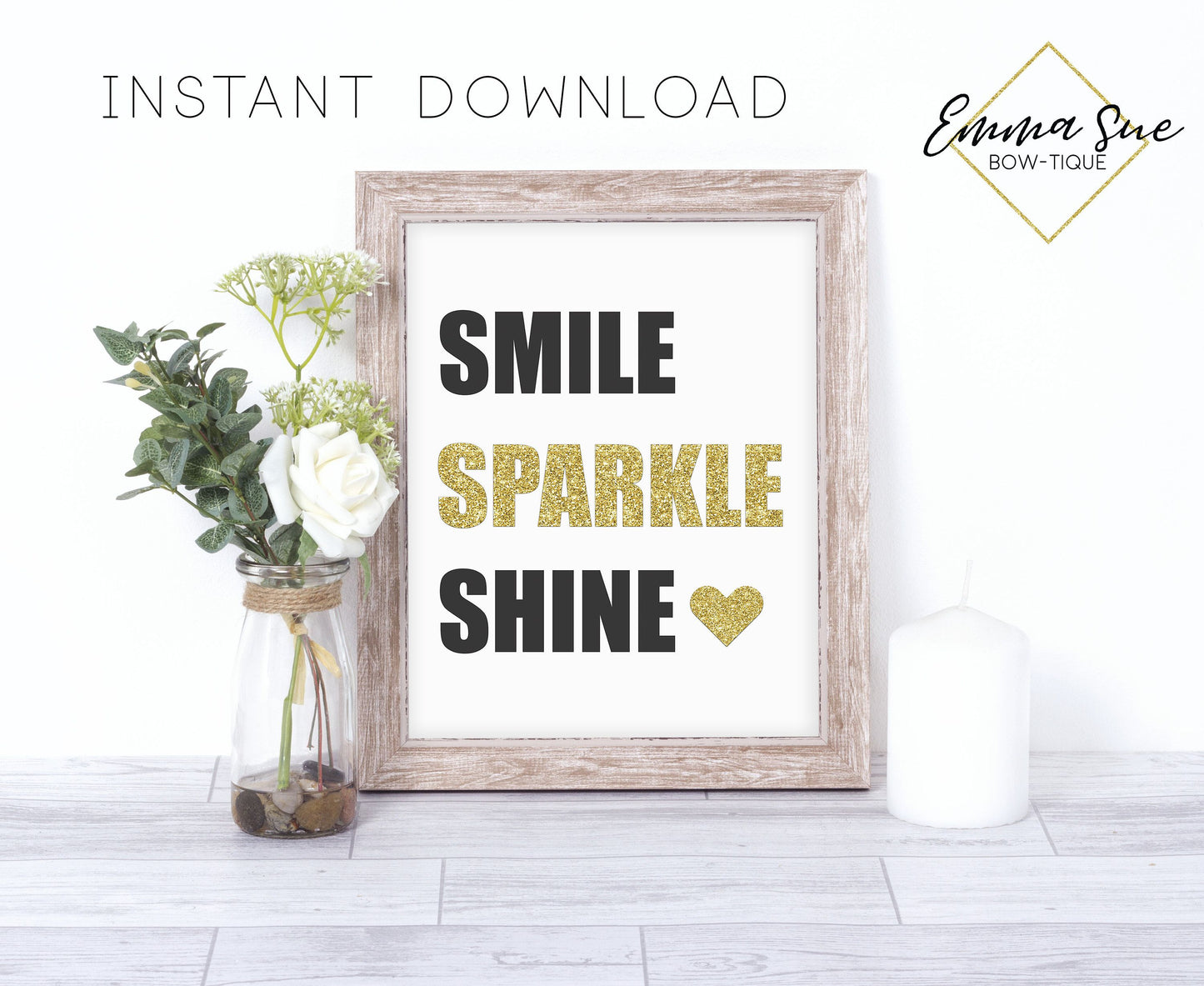 Smile Sparkle Shine - Girl Boss Babe Home Office Motivational Quote Printable Sign Wall Art Digital File