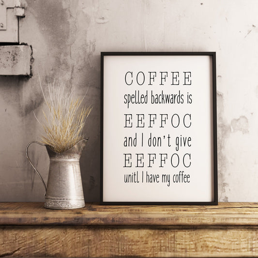 Coffee spelled backwards Eeffoc Coffee Bar Sign Wall Art Printable Instant Download