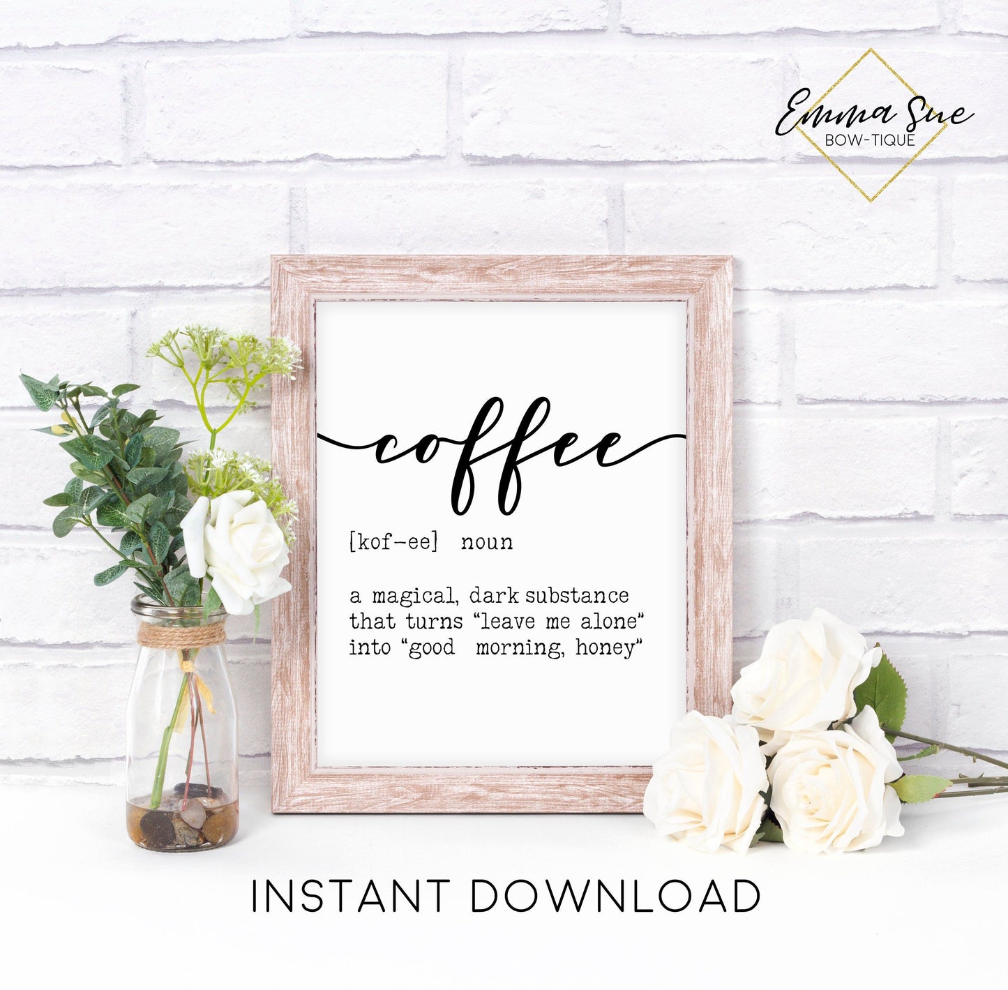 Coffee Definition Kitchen Coffee Bar Sign Wall Art Printable Instant Download