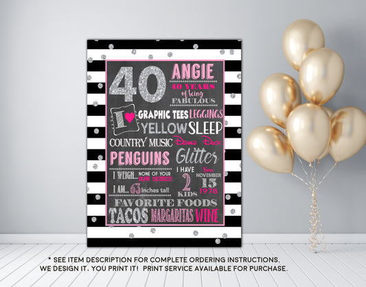 Adult smash cake Silver Glitter photo prop Birthday Chalkboard Sign - DIGITAL FILE (adult-ChalkConfettiSilver)
