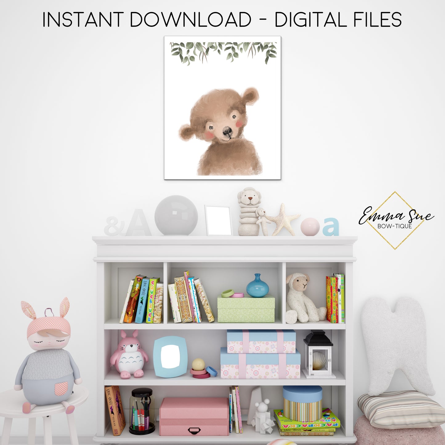 Woodland Bear Wall Art - Nursery, Playroom, Bedroom Printable Sign  - Digital File - Instant Download