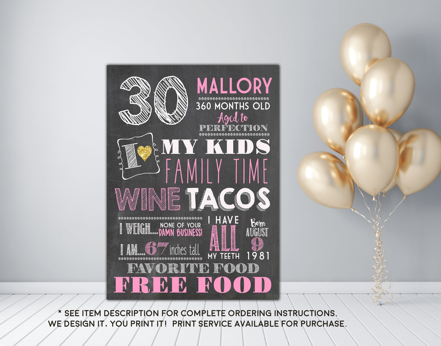 30th Birthday or any age - Adult smash cake photo prop Birthday Chalkboard Sign - DIGITAL FILE