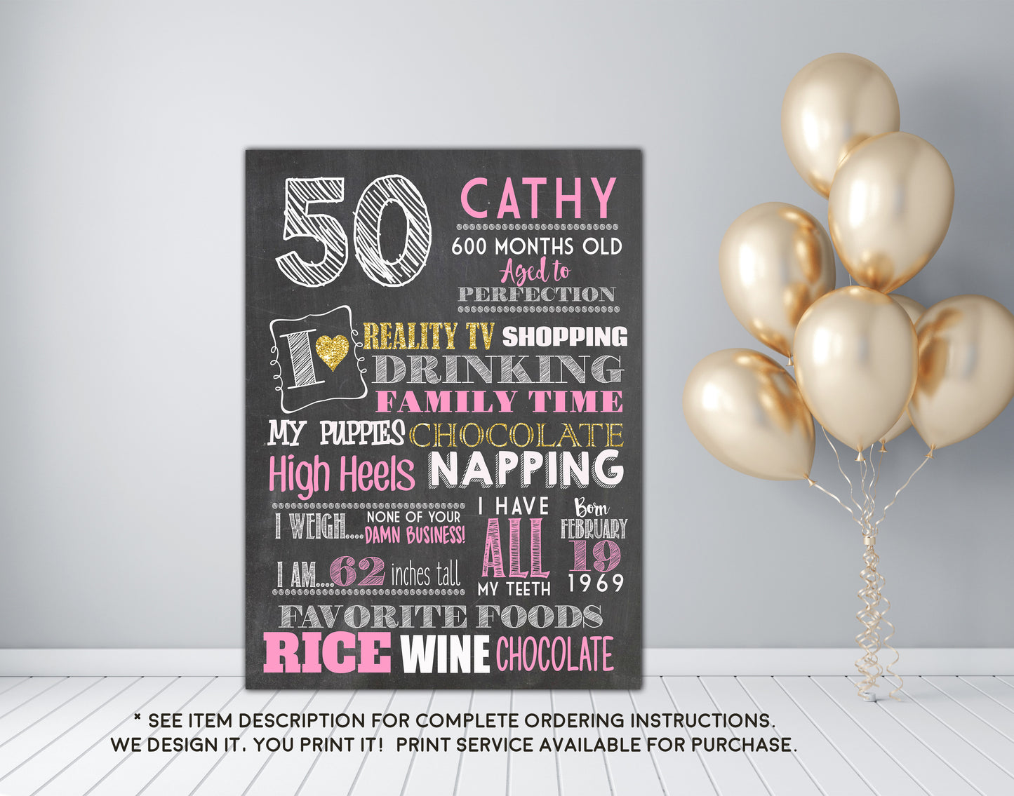 50th Birthday or any age - Adult smash cake photo prop Birthday Chalkboard Sign - DIGITAL FILE