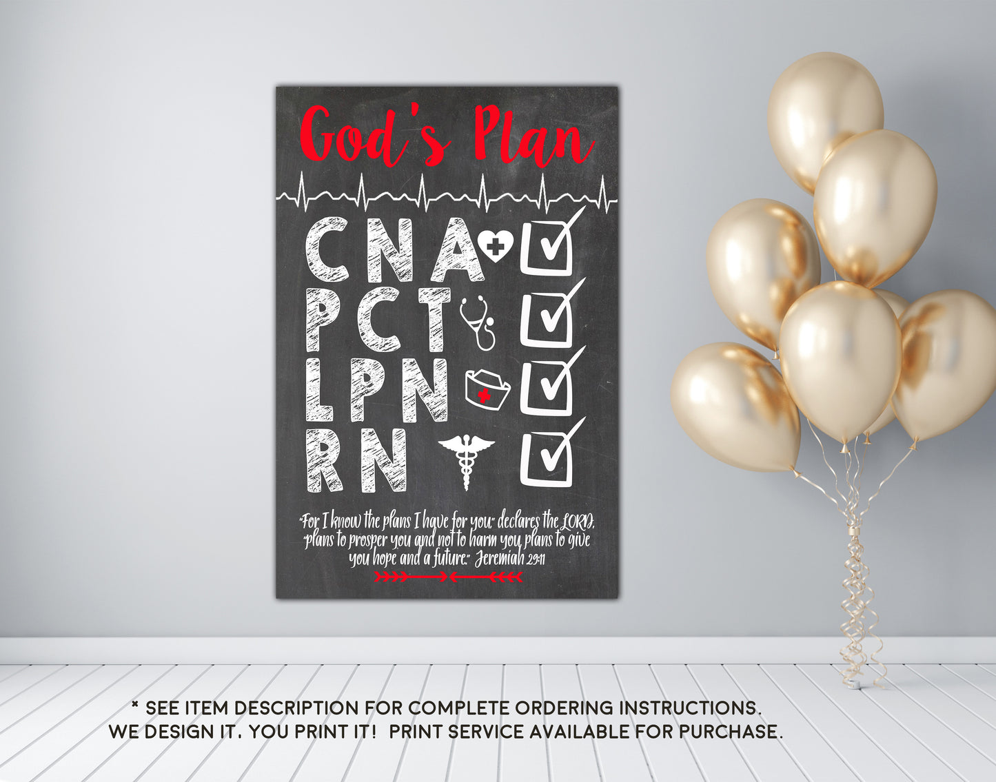 God's Plan Checklist BSN, LVN, LPN, RN Nursing Graduation Chalkboard Sign Photo Prop - Any Nursing Degree DIGITAL FILE  (Chalk-nursecheck)