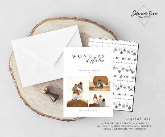 Minimalist Wonders of His Love Christmas Photo Holiday Card - Digital File (wonders-love minimalist)