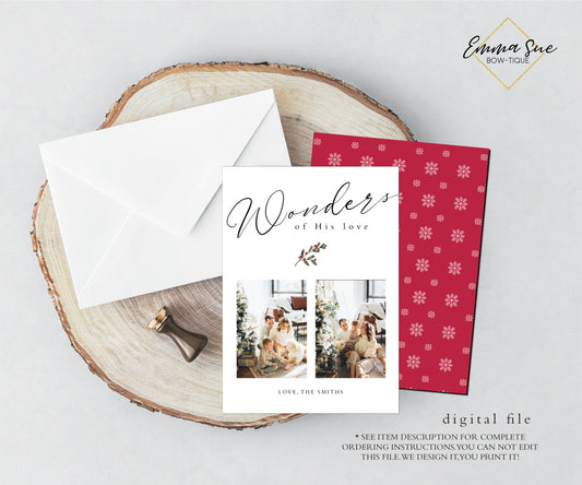 Wonders of His Love Minimalist Christian Christmas Card - Family Photo Holiday card - Digital File (Wonders-loveberry)