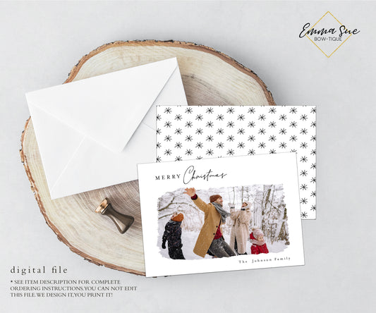 Minimalist Modern Merry Christmas Card  - Family Photo Holiday card - Digital File (merry-02)