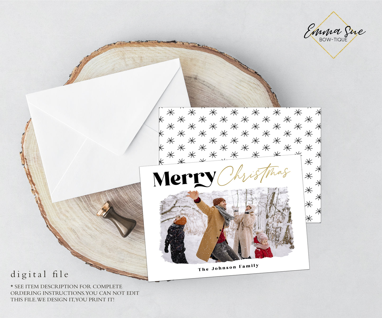 Modern Merry Christmas Card  - Family Photo Holiday card - Digital File (merry-01)