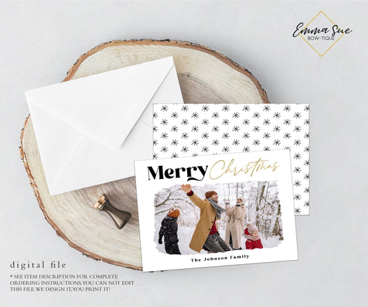 Modern Merry Christmas Card  - Family Photo Holiday card - Digital File (merry-01)