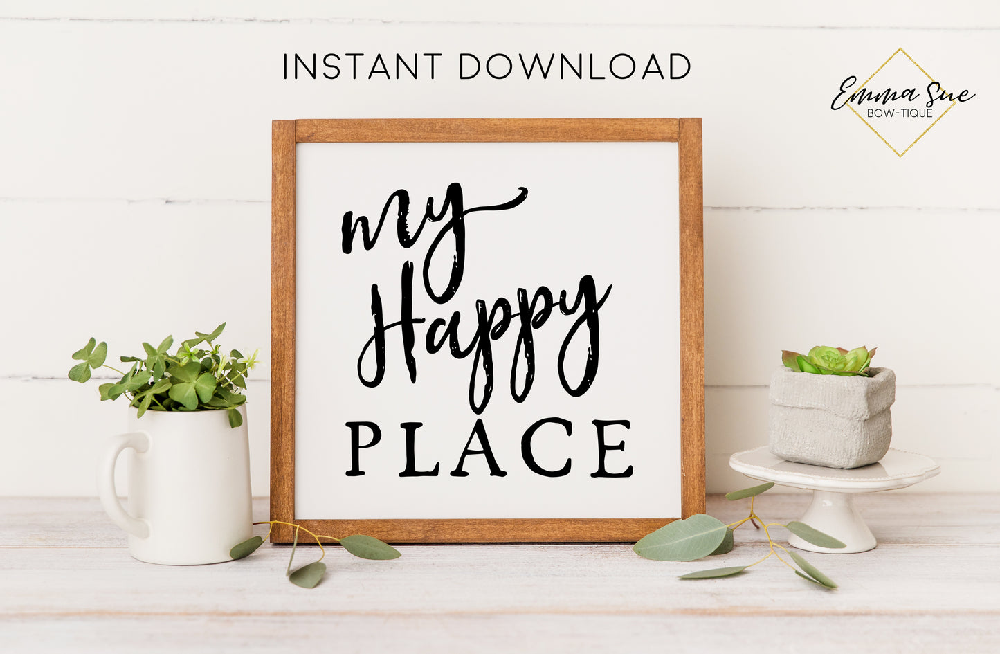 My Happy Place - Living Room Farmhouse Printable Sign Wall Art - Digital File