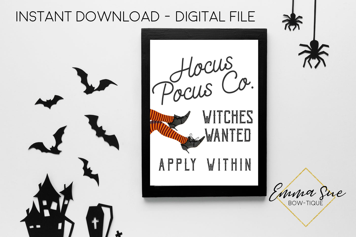 Hocus Pocus Co. Witches Wanted Apply within - Halloween Decoration Printable Art Sign - Digital File