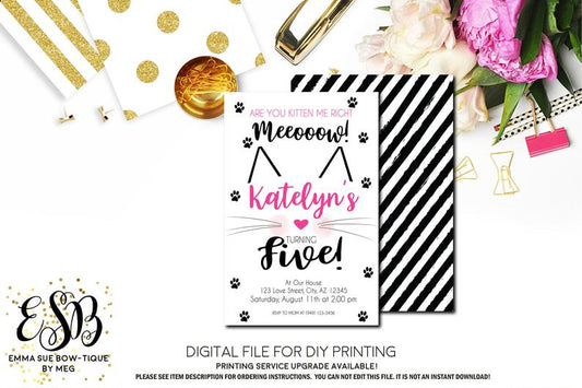 Kitten Party Birthday Invitation Printable - Digital File  (kitten-facemeow)