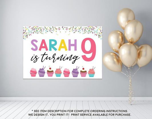Girl's Baking Cupcake Party Birthday Welcome Sign - Party Decorations  - Digital File