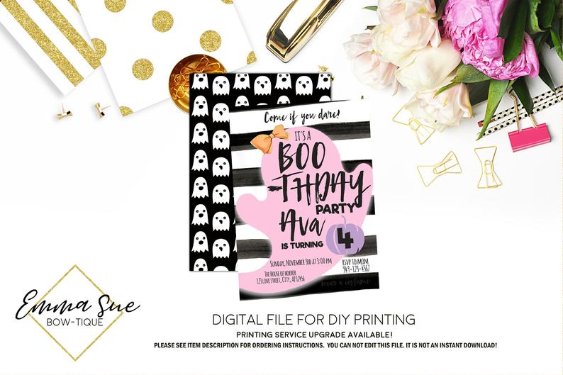 Boo-thday Pastel Pumpkins and Ghost - Halloween Birthday Party invitation Printable - Digital File  (ghost-2019pastel)