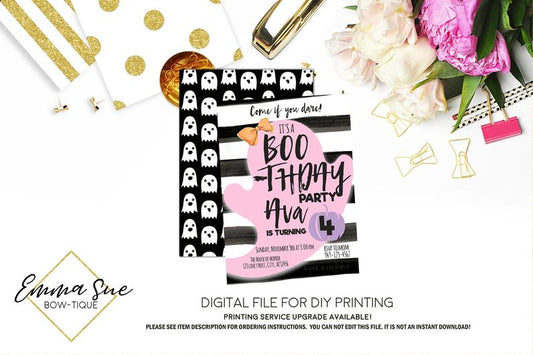 Boo-thday Pastel Pumpkins and Ghost - Halloween Birthday Party invitation Printable - Digital File  (ghost-2019pastel)