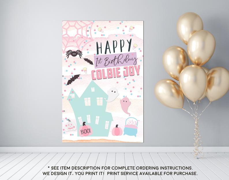 Pastel Halloween Birthday OR Welcome Sign - Party Decorations  - Digital File