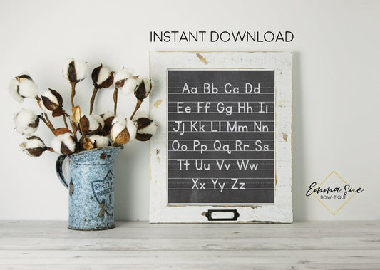 ABC Alphabet Vintage Chalkboard Kids Play room Printable Sign Farmhouse Style  - Digital File