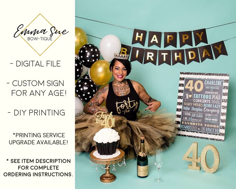 Milestone Adult smash cake photo prop - Any age Birthday Personalized Chalkboard Sign - DIGITAL FILE