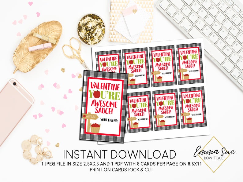 Apple Sauce - Valentine You're Awesome Sauce - Valentine's Day Card Printable - Digital File