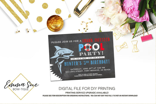 Shark Infested Pool Party Birthday invitation Printable - Digital File  (shark-infested)