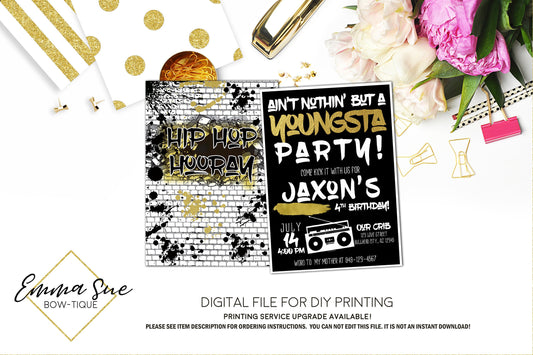 Ain't nothin' but a youngsta party - Hip Hop Birthday invitation Printable - Digital File  (hiphop-youngsta)