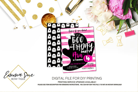 Pink Boo-thday Ghost - Halloween Birthday Party invitation Printable - Digital File  (ghost-2019pnk)