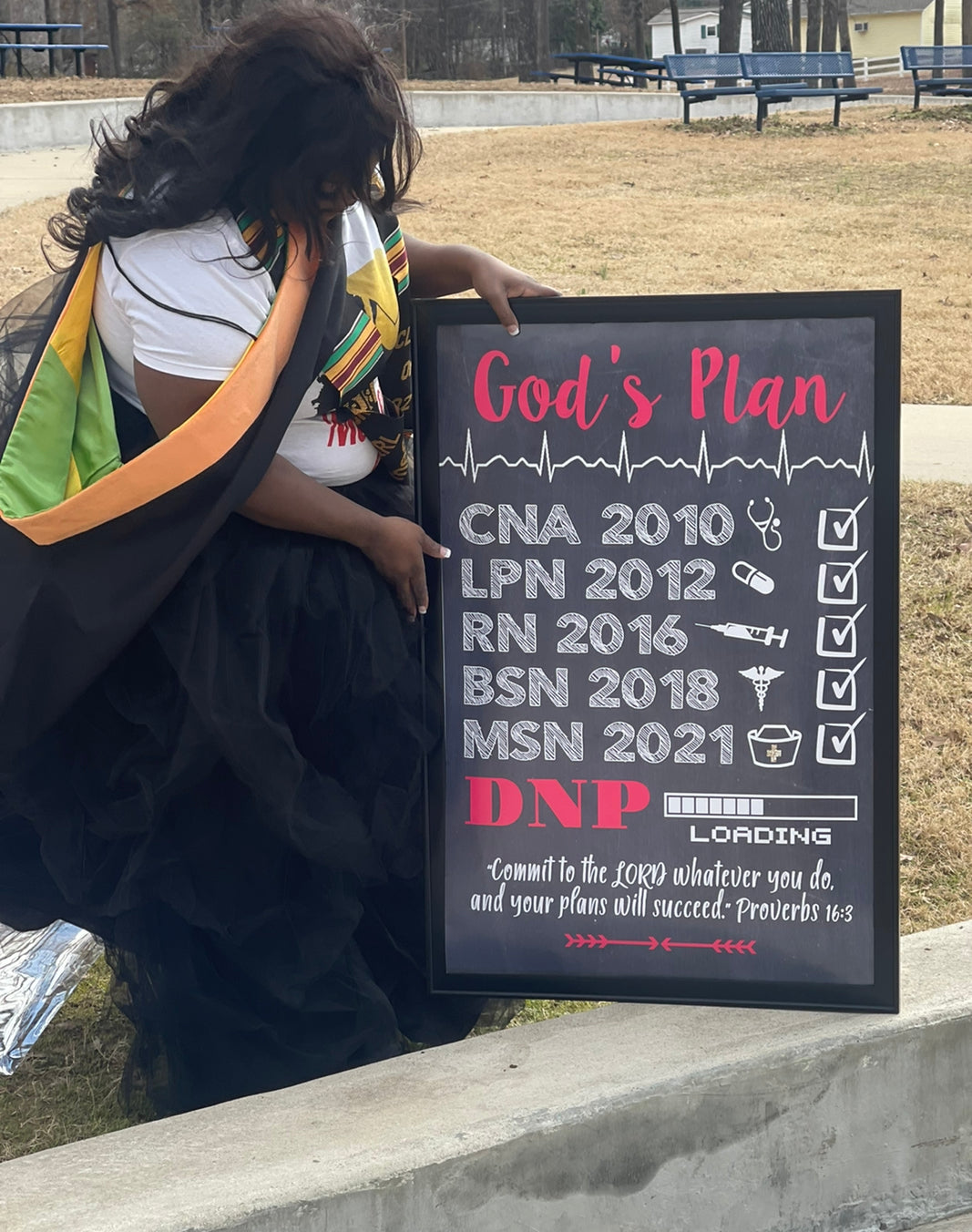 God's Plan Nursing Graduation Checklist with Dates - DNP, CNA, BSN, LVN, LPN, RN Chalkboard Graduation Photos Prop Sign - Any Nursing Degree DIGITAL FILE  (GodsPlan-DNP)