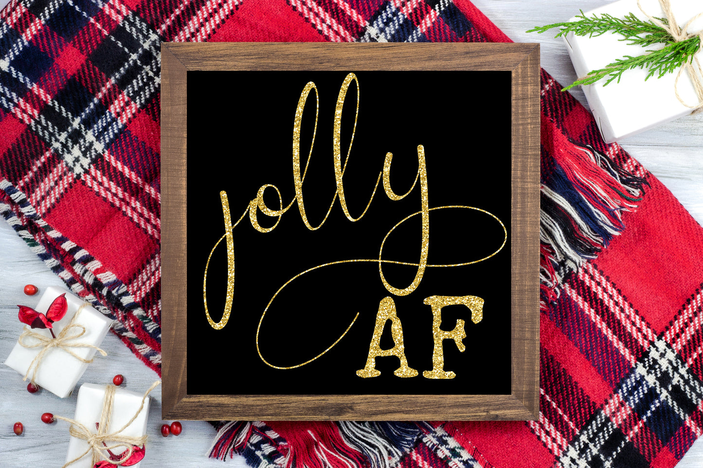 Jolly AF Black and Gold Glitter - Funny Christmas Printable Sign Farmhouse Style  - Digital File