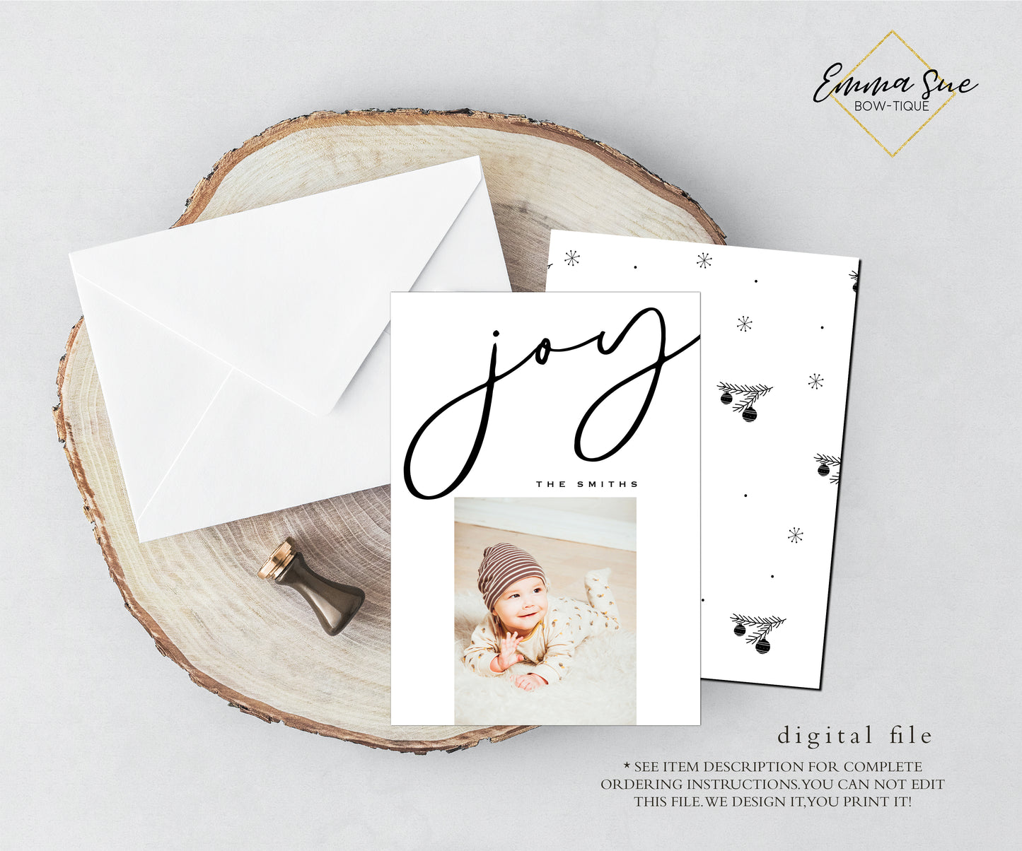 Minimalist Joy Christmas Card  - Family Photo Holiday card - Digital File (Joy-modern)