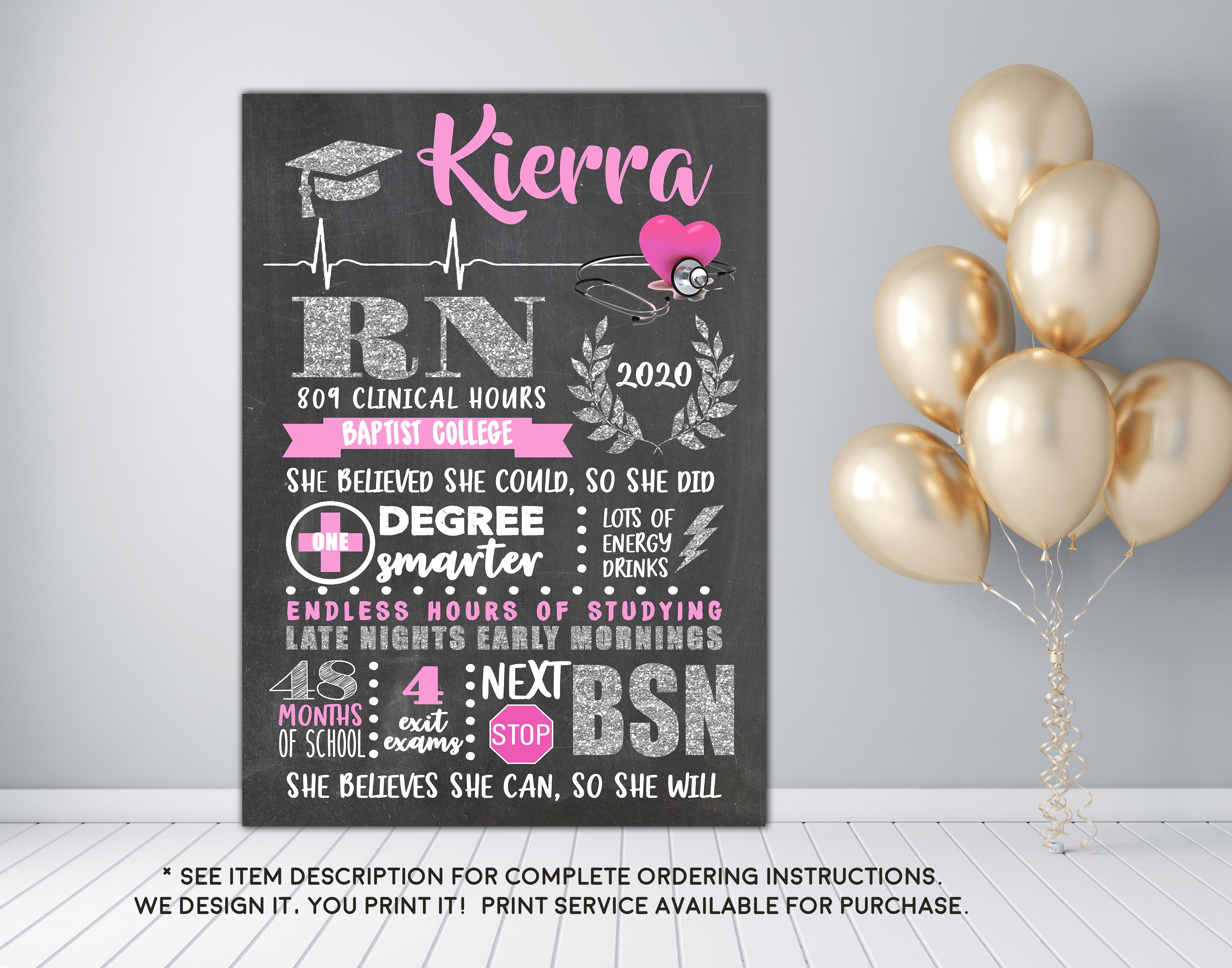 Nursing Graduation Sign Photo Prop - BSN, LVN, LPN, RN, or any Degree ...