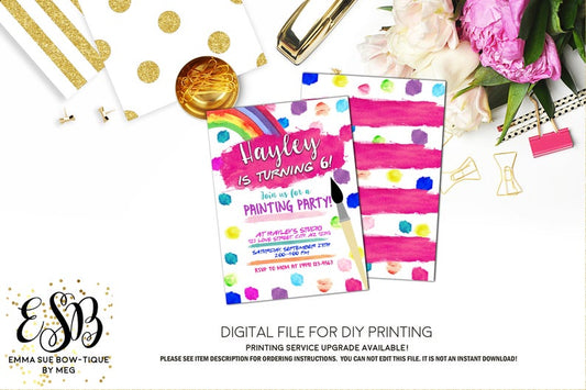 Painting Party - Girl's Art Party Birthday Invitation - Digital File Printable (Paint-watercolor)