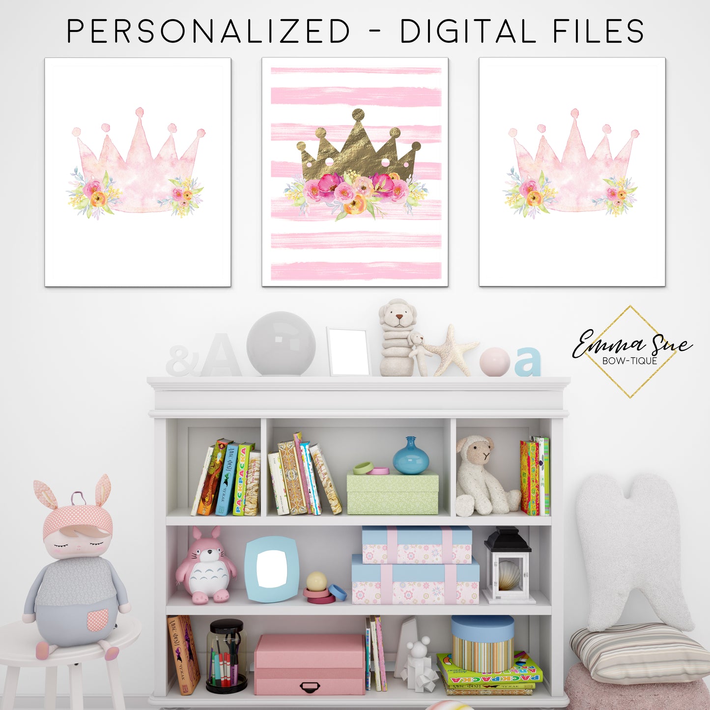 Princess Watercolor Set of Signs - Girl's Playroom - Baby Girl Nursery Printable Wall Art Sign- Digital File
