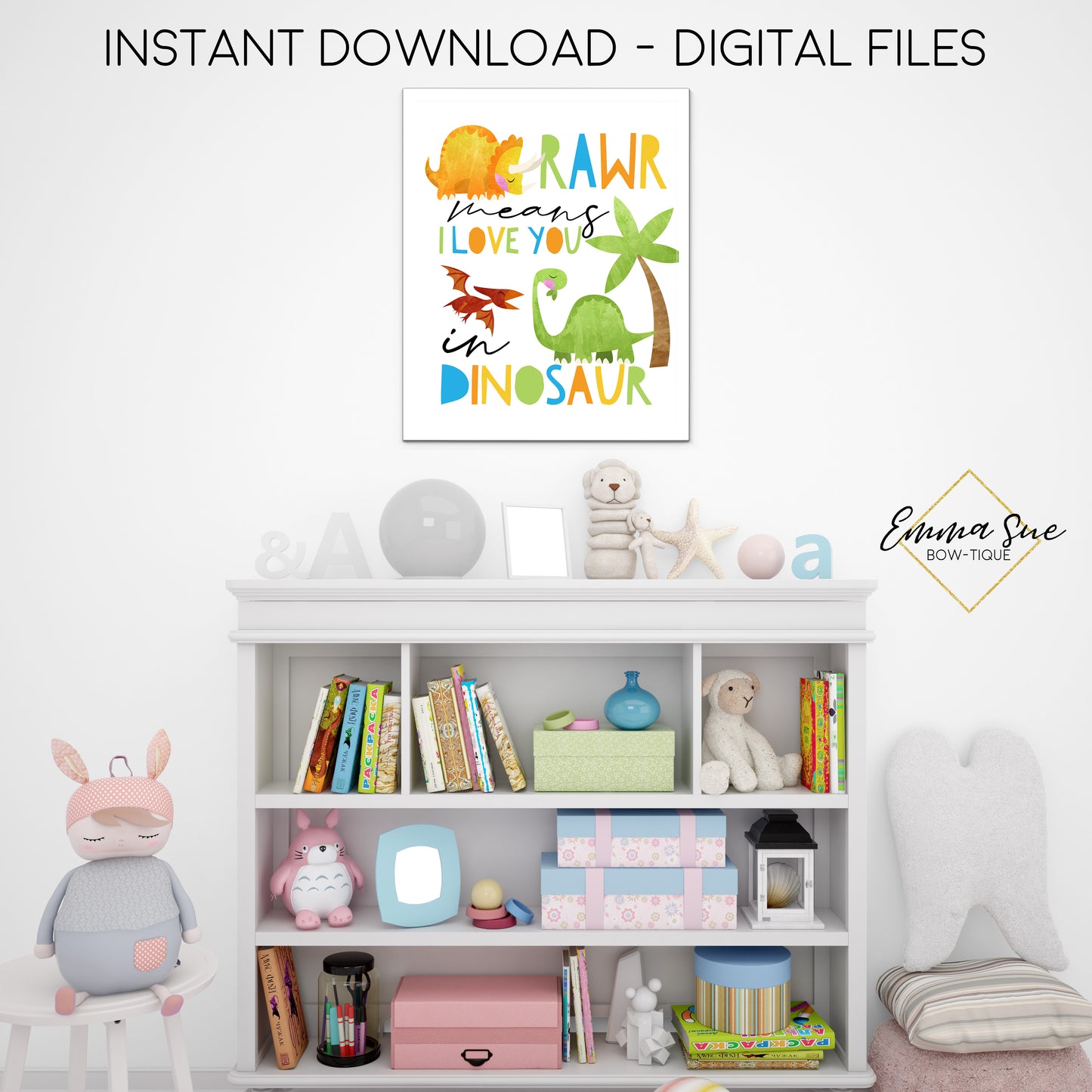 Rawr Means I love you in Dinosaur- Kid's Playroom or Bedroom Printable Wall Art  - Digital File - Instant Download