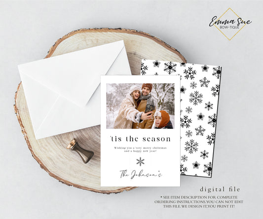'Tis the season snowflake Minimalist Christmas Card  - Family Photo Holiday card - Digital File (tis-season)