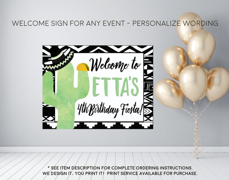 Taco Party Cactus Fiesta Any Event Welcome Sign - Party Decorations  - Digital File