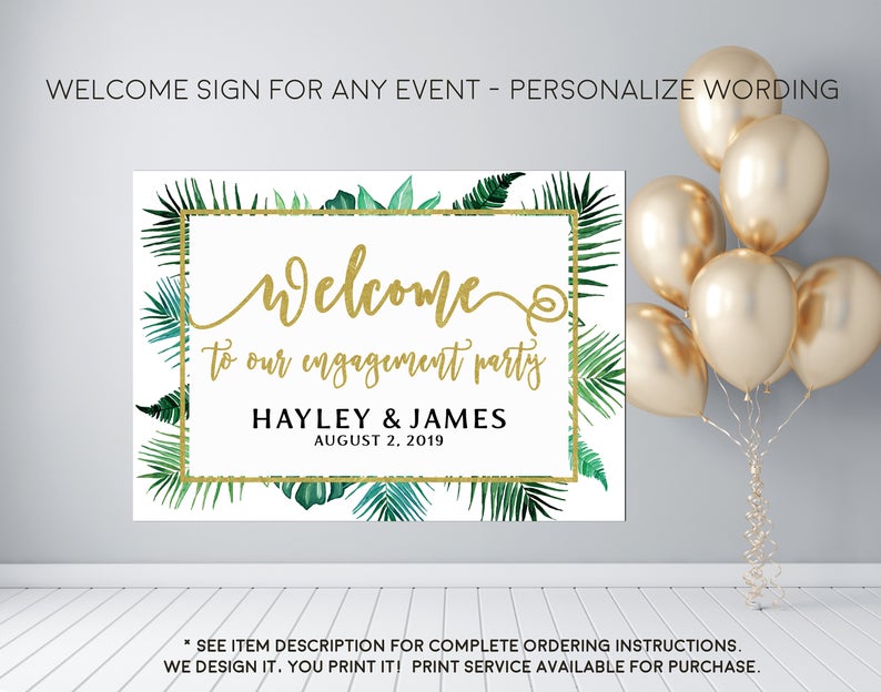 Tropical Palm Leaves Luau Any Event Welcome Sign - Party Decorations  - Digital File