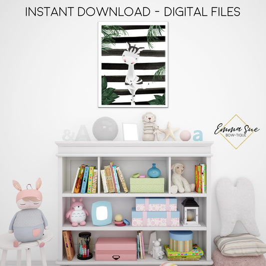 Jungle Safari Zebra Wall Art with Black and White Stripe - Kid's Nursery, Playroom, Bedroom Printable Sign  - Digital File - Instant Download